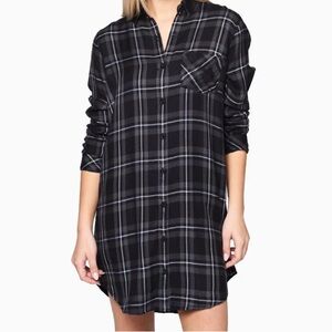 Rails Bianca Flannel Black Plaid Button-Up Relaxed Fit Shirt Dress - Size XS